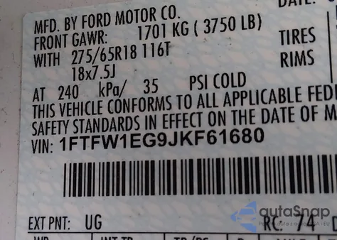 2018 Ford F-150 Lariat from USA, damaged, VIN 1FTFW1EG9JKF61680